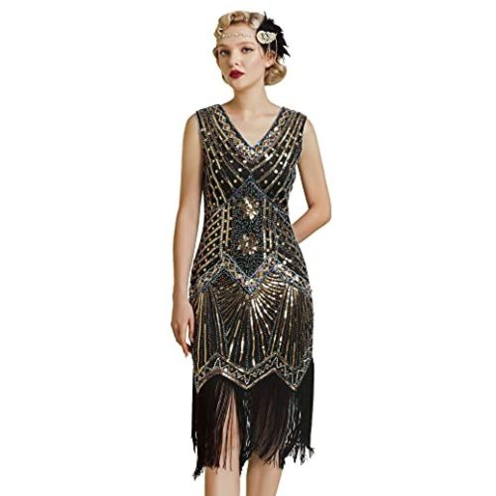 BABEYOND Womens Flapper Dresses 1920s V Neck Beaded Fringed Great Gatsby Dress